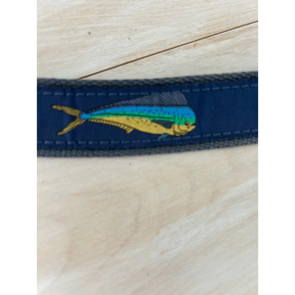 World Wide Sportsman Mens Fish Ribbon Belt Navy Blue Leather Brass Size 38 USA